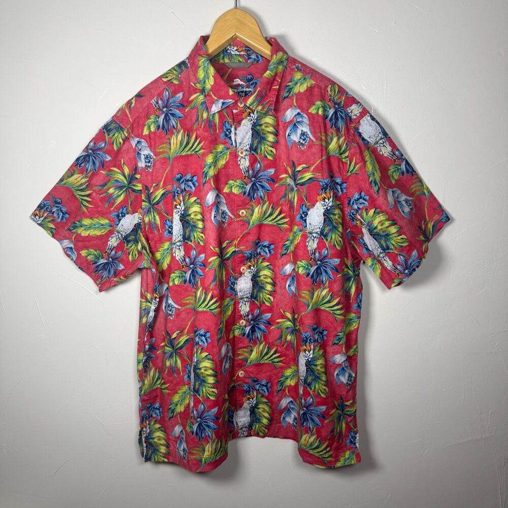 Tommy Bahama Tropical Floral Cotton Short Sleeve Shirt Size XL Vacation Resort